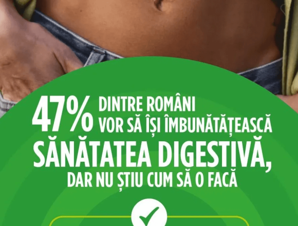 47% dintre români își doresc o sănătate digestivă mai bună, dar nu știu cum să o obțină
