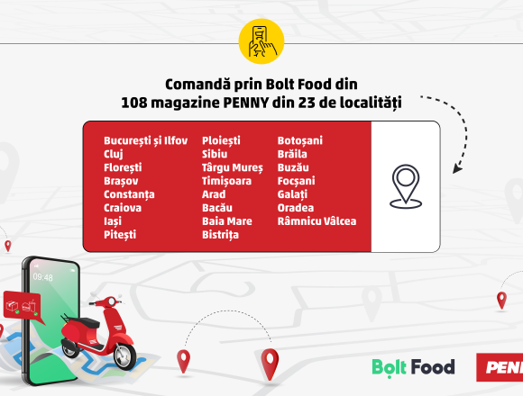 PENNY România extinde rețeaua de livrare la domiciliu  prin parteneriatul cu Bolt Food