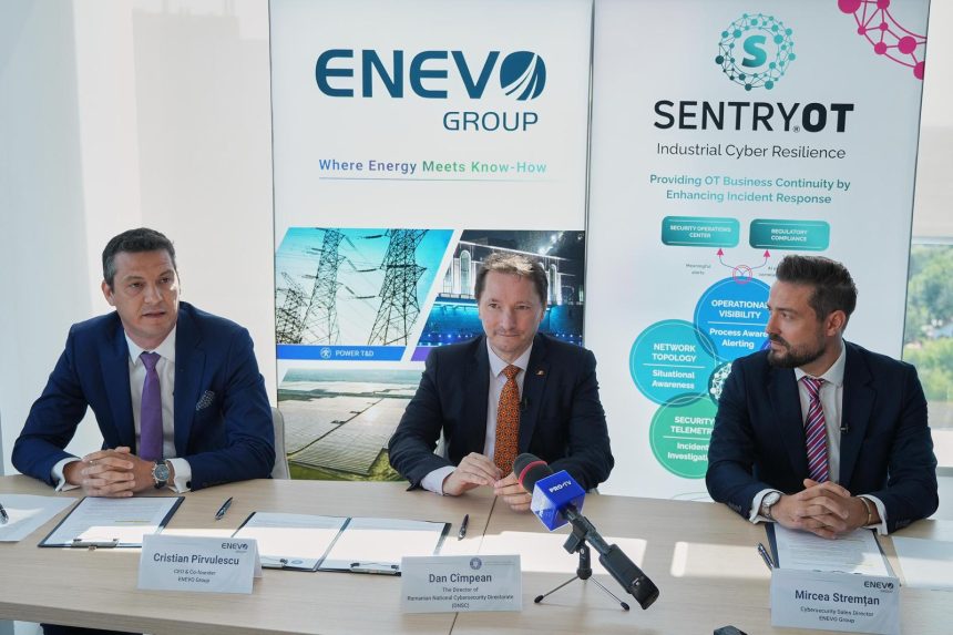 Cristian-Pirvulescu-Dan-Cimpean-Mircea-Stremtan Parteneriat pentru siguranța energetică a României: DNSC și ENEVO Group își unesc forțele în lupta împotriva atacurilor cibernetice
