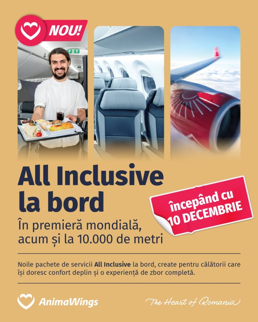 Servicii All Inclusive la bord, în premieră pe zborurile AnimaWings