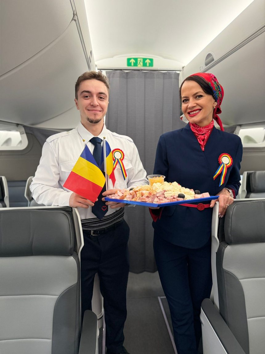 Pasagerii AnimaWings au sărbătorit Ziua Națională în zbor, cu meniuri tradiționale servite la 10.000 de metri altitudine
