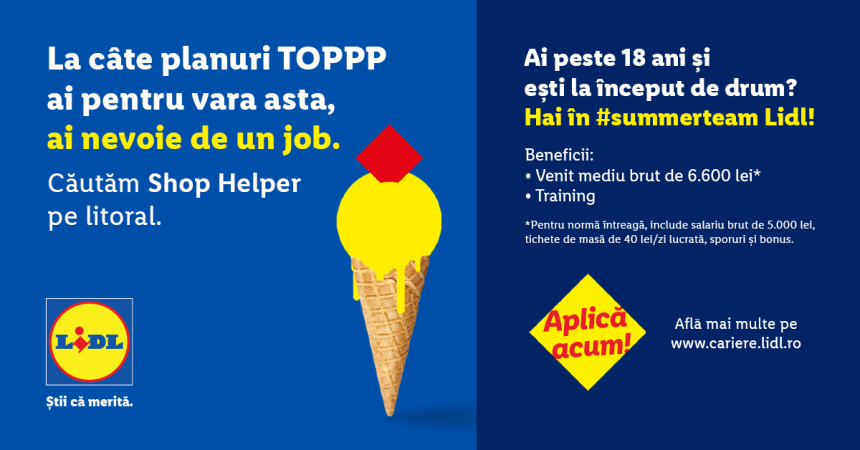 Joburi pentru tineri, în sezonul estival: Lidl lansează o campanie de recrutare pentru magazinele de pe litoral