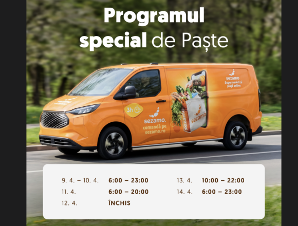 Sezamo livrează acum în întreg județul Ilfov. Ce program special de livrare există pentru Paște.