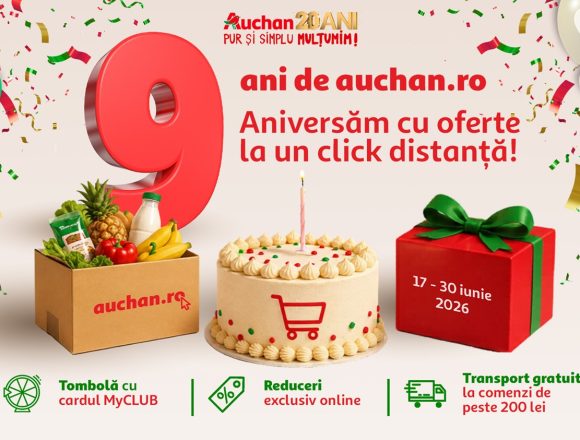 Auchan.ro - 9 ani de cumparaturi online Auchan.ro sărbătorește 9 ani de cumpărături online: 10 milioane de produse livrate către clienți doar anul trecut