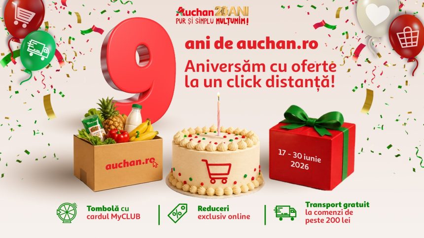 Auchan.ro - 9 ani de cumparaturi online Auchan.ro sărbătorește 9 ani de cumpărături online: 10 milioane de produse livrate către clienți doar anul trecut